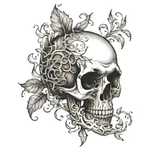 A Skull With Vines Coming Out Of It In All Directions