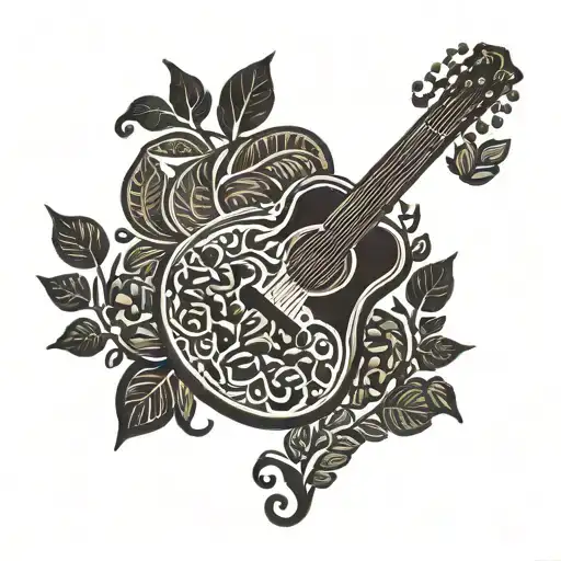 A Guitar Silhouette Filled With Coffee Beans