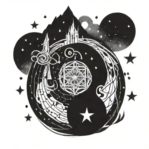 A Detailed Blackwork Tattoo Of A Magical Galaxy Inspired By Harry Potter Universe