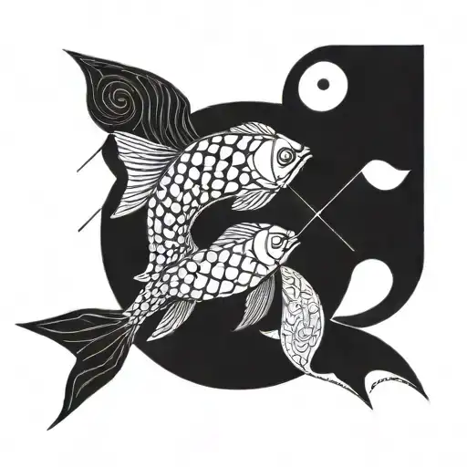 A Geometric Design Of Two Fishes Intertwining With A Yin And Yang Symbol