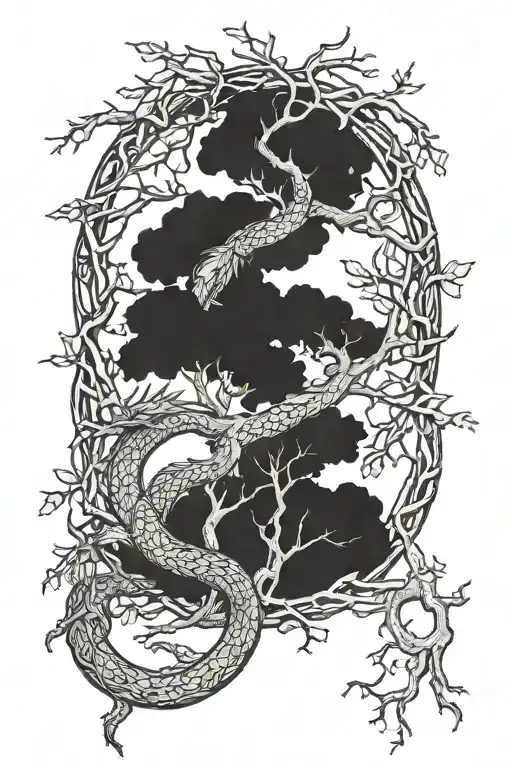 Ouroboros Dragon Wrapping Yggdrasil Tree Round
