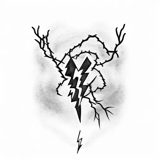 Lightning Bolt With Barbed Wire And A Snake And Bonehand