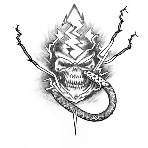 Lightning Bolt With Barbed Wire And A Snake And Bonehand On The Whole Arm