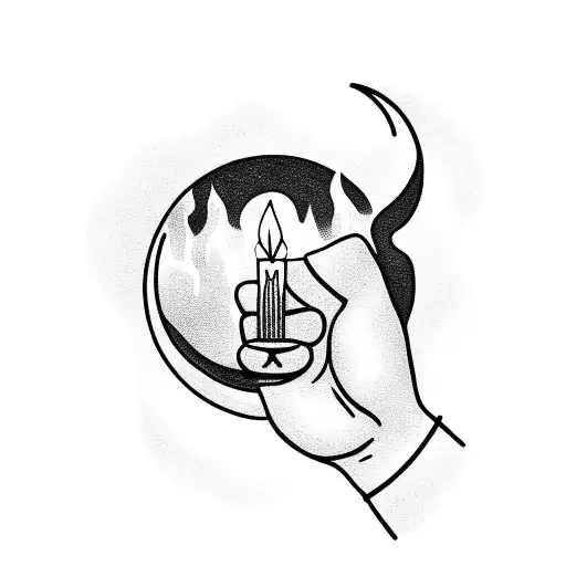 Hand Holding A Candle With A Moon In The Background