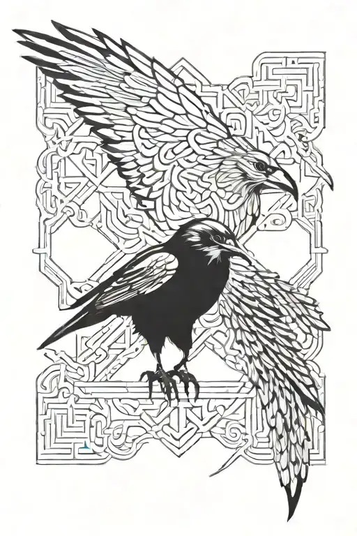 Viking Raven Geometric Runes