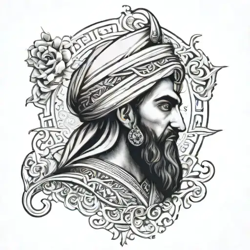 Incorporate A Detailed Portrait Of Imam Ali With A Traditional Shia Muslim Symbol In The Background