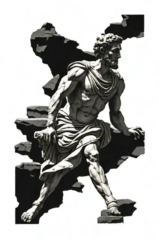 Roman Statue Full Body With Cracks And Sunshine Comes