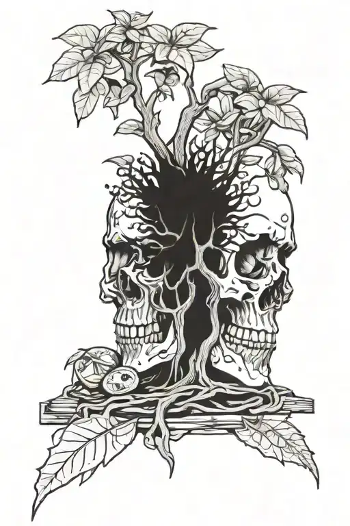 A Money Tree Coming Out Of The Eye Socket Of A Skull