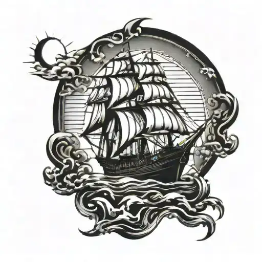 Sailing Ship Against Sun Rising