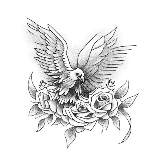 Full Body Eagle With Roses