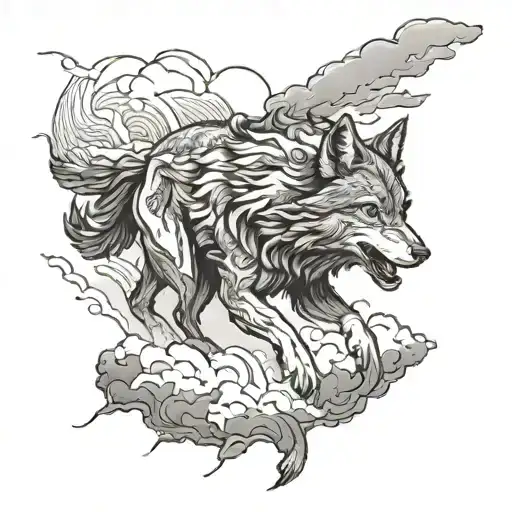 A Majestic Wolf Leading A Pack Through A Stormy Sky Filled With Dramatic Clouds