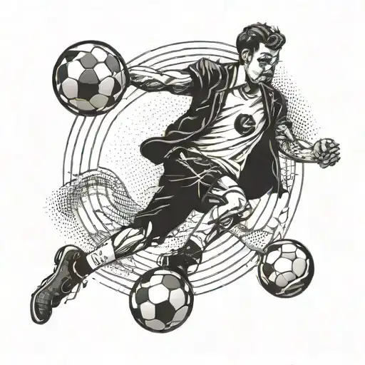 A Dotwork Design Of A Jack Kicking A Soccer Ball With A Saxophone Strapped To Their Back