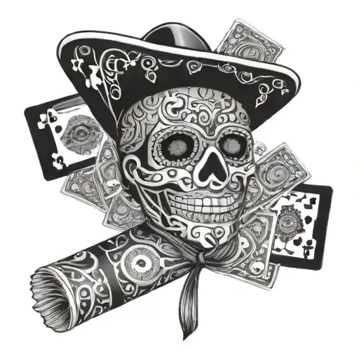 Mexican Gangter Style Ski Mask With Playing Cards And Money