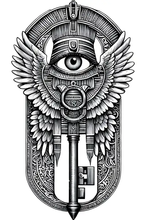 Egyptian Key With The Eye Of Osiris And Wings Of Angels Without Shade