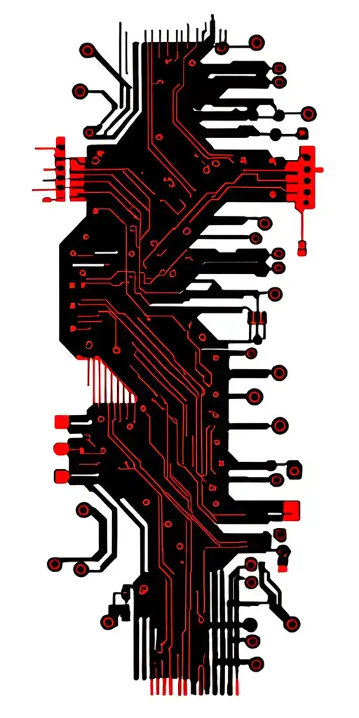 Circuit Board In Black On Red