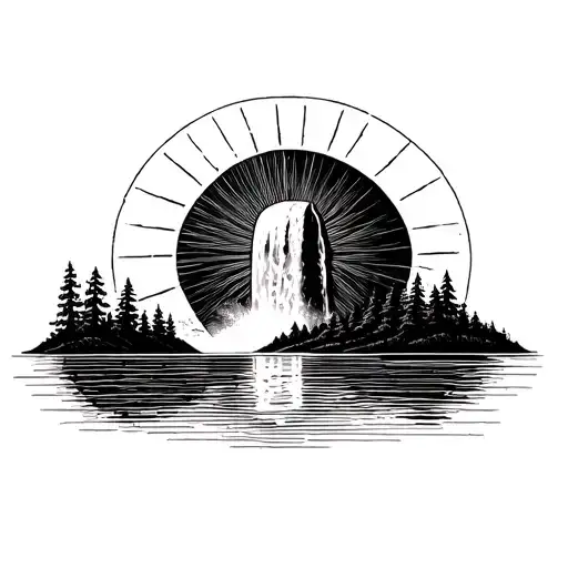 Rising Sun And A Waterfall