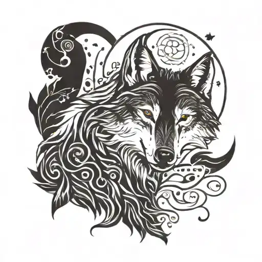 A Wolf Made Out Of Coffee Beans Howling At A Crescent Moon