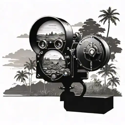 A Movie Projector Projecting Images Of Bali Landscapes Onto A Mountain Backdrop