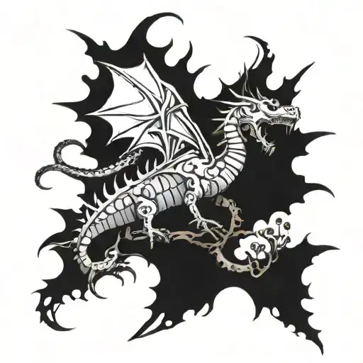 A Mechanical Dragon Intertwined With Thorny Vines