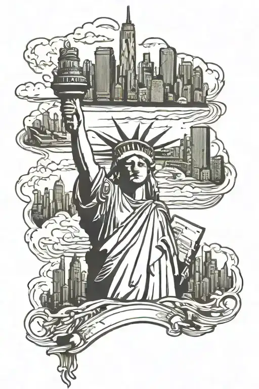 Nyc Skyline With Statue Of Liberty Holding Metro Card