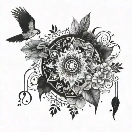 A Mandala Design Incorporating Elements Of Nature And Music
