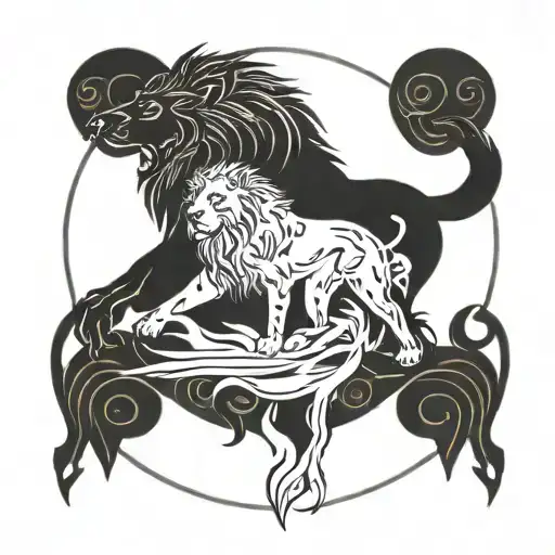 Half Wolf Half Lion Split In The Middle