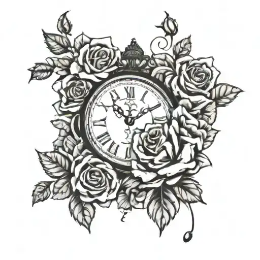 Broken Clock Surrounded By Roses