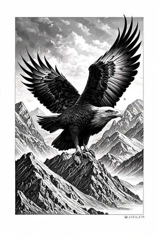 Mountains With Eagle Soaring High