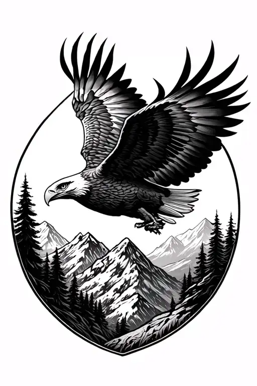 Mountains With Eagle Flying