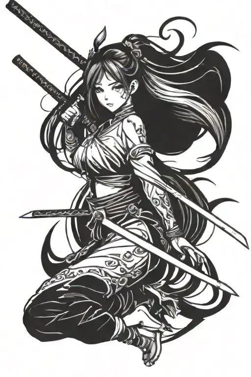 Anime Girl With Katana Long Hair