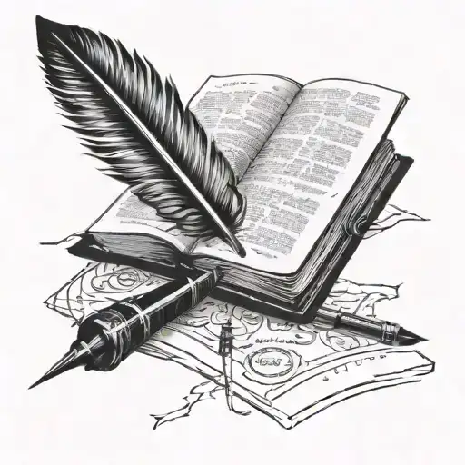An Open Book Being Written Into On A Desk With A Feather Pen