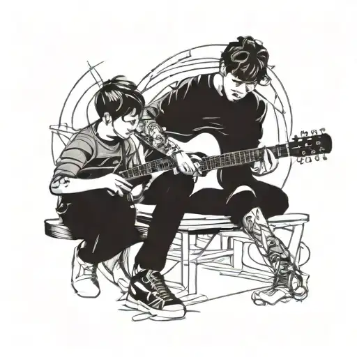 Mum Teaching His Son How To Play Guitar