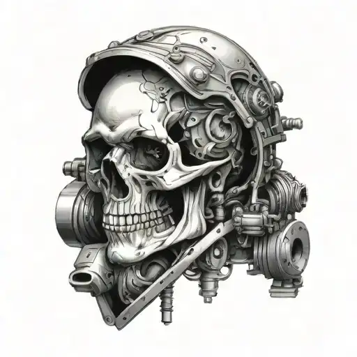 Incorporate A Detailed Motorcycle Engine Into A Skull Design