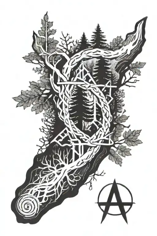 Scandinavian Runes With Forest On Forearm