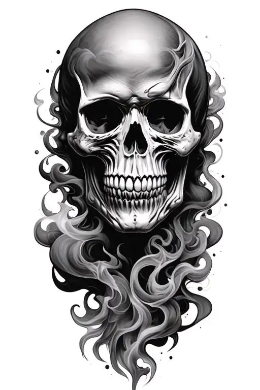 Skull Face Tattoo With Smoke Scary