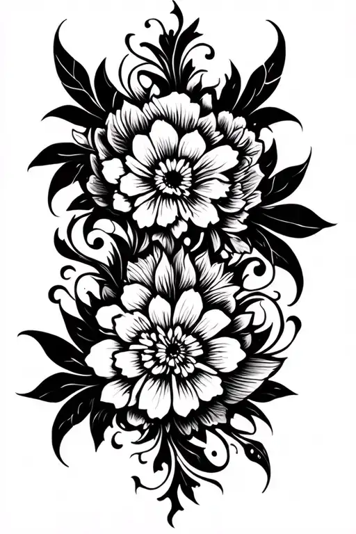 Leg Black Ornamental Flower Totem Tattoo Picture