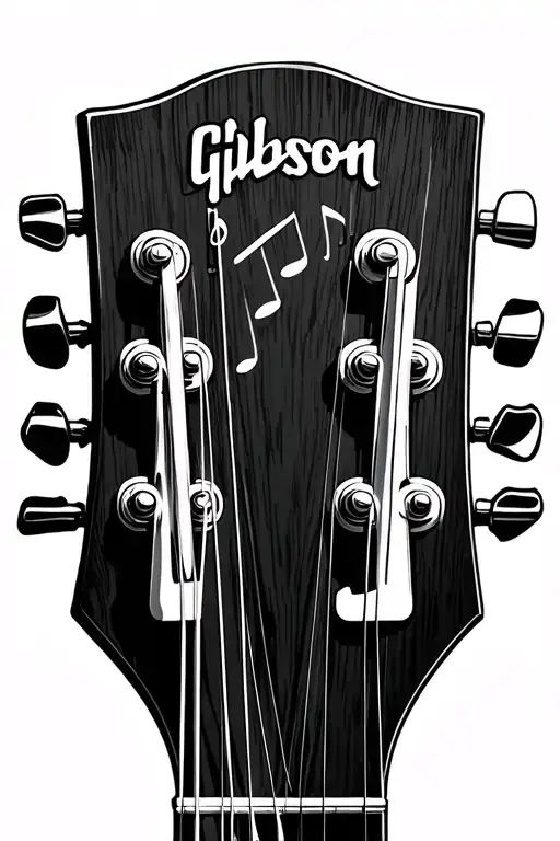 Gibson Six String Acoustic Guitar Head From 1950'S With Music Notes On Single Staff