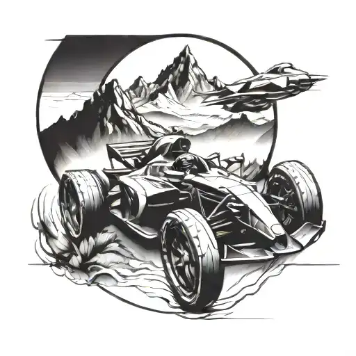 A Sleek And Futuristic Formula 1 Car Speeding Through A Mountainous Landscape