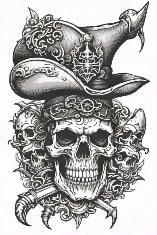 Skull Wearing Pirate Hat With Tridents