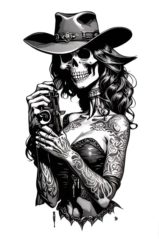 Wild West Skeleton Gunslinger With Sexy Girl