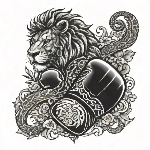A Boxing Glove With Intricate Lion And Dragon Patterns Wrapping Around It