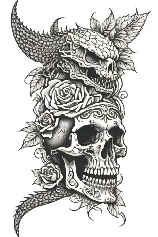 Skull And Roses With Bearded Dragon Forearm Sleeve