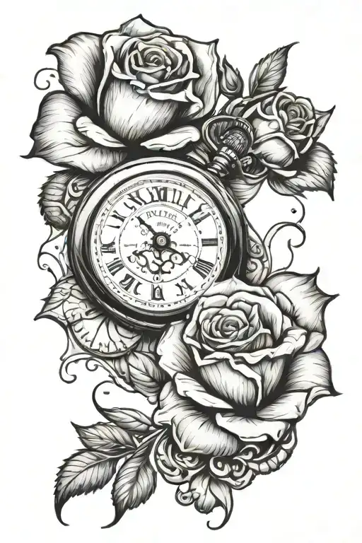 Pocket Watch And Rose With Name