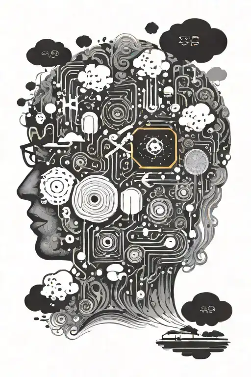 Head With Multiple Thought Bubbles Containing Family Nature Technology