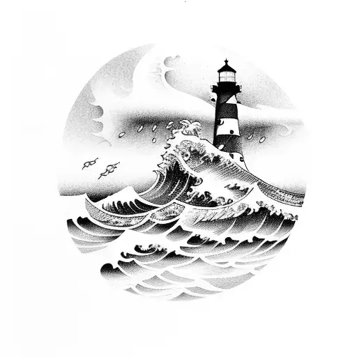 Lighthouse With Great Wave Off Kanagawa