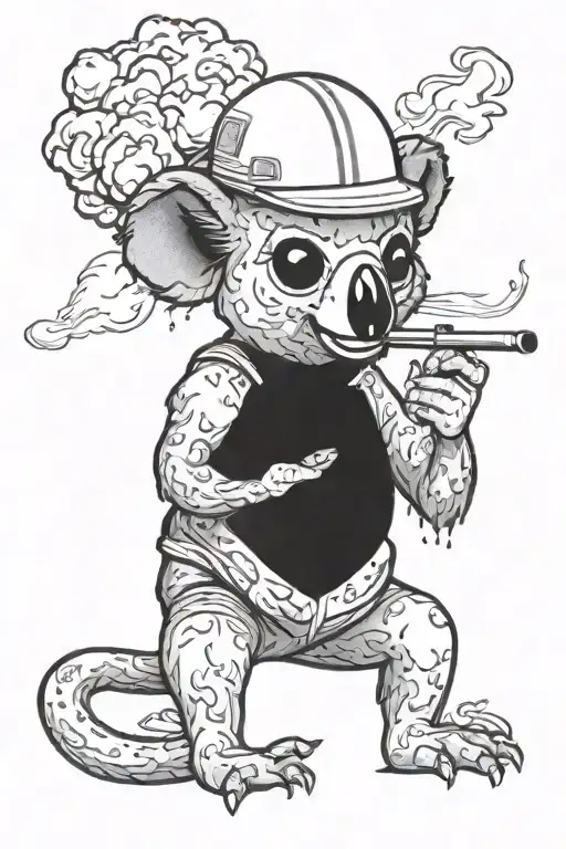Medusakoala Smoking A Pipe Wearing An Army Helmet With An Explosion In The Background