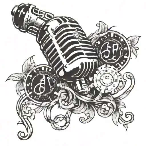 A Tattoo Design Featuring A Microphone Intertwined With Musical Notes And Casino Chips