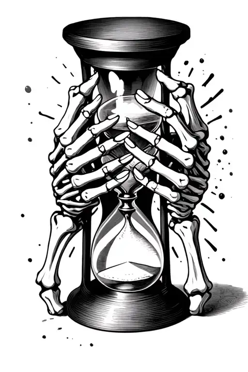 Skeleton Hands Holding Top And Bottom Of Hourglass