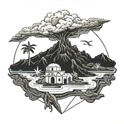 Incorporate Volcanic Landscapes Of The Islas Canarias Into A Blackwork Tattoo Of A Religious Figure