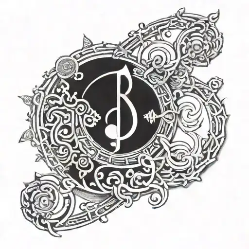 Combine Norse Mythology Symbols With Musical Notes In A Blackwork Tattoo Design